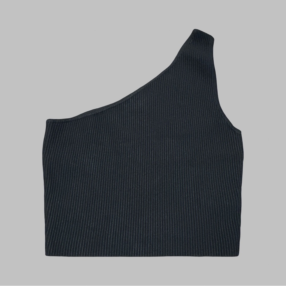 Black One-Shoulder Crop Top - Picture 2 of 3